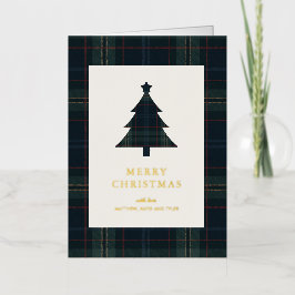 Elegante Navy Blue en Green Plaid Kerstmis Folie Feestdagenkaart