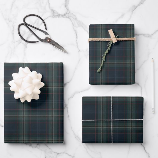 Elegante Navy Blue en Green Plaid Kerstmis Inpakpapier Vel (Voorkant)