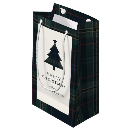 Elegante Navy Blue en Green Plaid Kerstmis Klein Cadeauzakje (Voorkant Gekanteld)