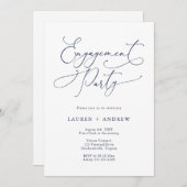 Elegante Navy Blue Engagement Party uitnodiging (Voorkant / Achterkant)