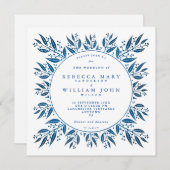 Elegante Navy Blue faux folie groen bruiloft Kaart (Voorkant / Achterkant)