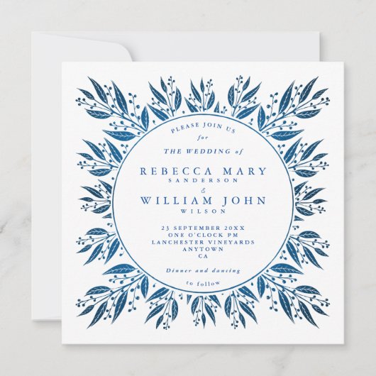 Elegante Navy Blue faux folie groen bruiloft Kaart (Voorkant)