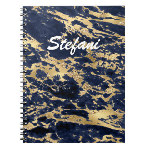 Elegante Navy Blue Faux Gold Glitter Marble Art Notitieboek