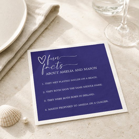 Elegante Navy Blue Feiten Bruiloft Servet
