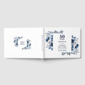 Elegante Navy Blue Floral 50ste bruiloft Jubileum Gastenboek (Volledig)