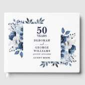 Elegante Navy Blue Floral 50ste bruiloft Jubileum Gastenboek (Voorkant)