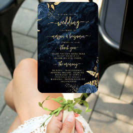 Elegante Navy Blue Floral Agaat Wedding Program Handwaaier