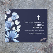 Elegante Navy Blue Floral Christelijke begrafenis Gastenboek