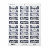 Elegante Navy Blue Floral Damask Retouradres Etiket (Full Sheet)