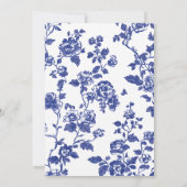 Elegante Navy Blue Floral Toile Wedding Kaart (Achterkant)