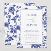 Elegante Navy Blue Floral Toile Wedding Kaart (Voorkant / Achterkant)