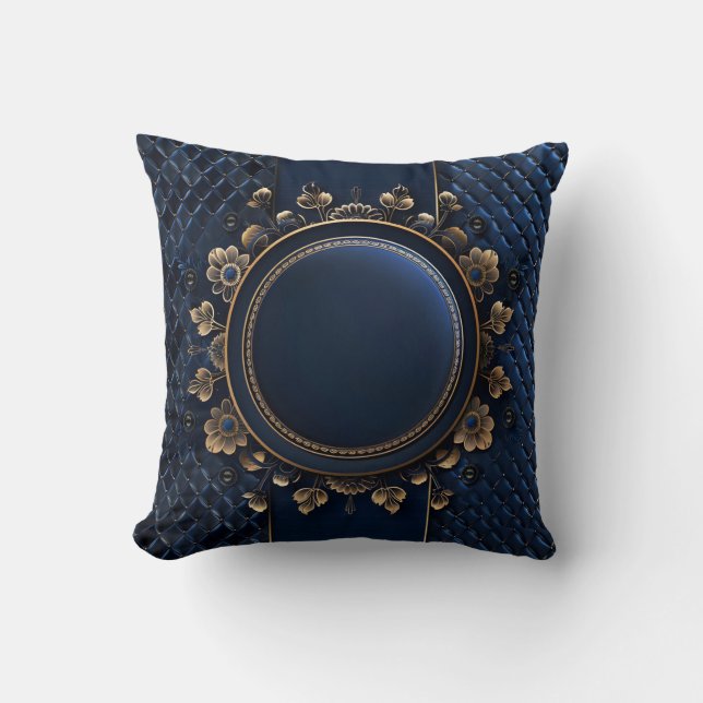 Elegante Navy Blue Floral Tufted Kussen (Voorkant)