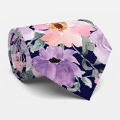 Elegante Navy Blue Floral Waterverf bruiloft Stropdas (Opgerold)