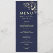Elegante Navy Blue Floral Wedding Menu Kaart (Voorkant)
