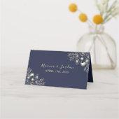 Elegante Navy Blue Floral Wedding Place Card Plaatskaartje (Achterkant)
