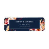 Elegante Navy Blue Floral Wedding Return Adres Etiket (Voorkant)