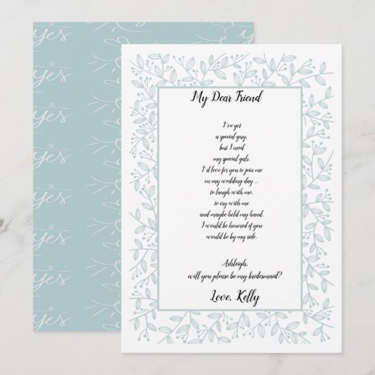 Elegante Navy Blue Floral wordt mijn bruidsmeisje Kaart (Voorkant / Achterkant)