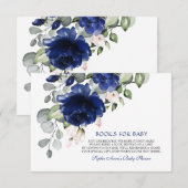 Elegante Navy Blue Flowers Boy Boeken voor Baby Informatiekaartje (Voorkant / Achterkant)