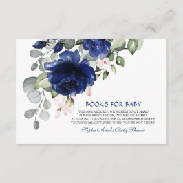 Elegante Navy Blue Flowers Boy Boeken voor Baby Informatiekaartje