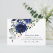 Elegante Navy Blue Flowers Boy Boeken voor Baby Informatiekaartje (Staand voorkant)
