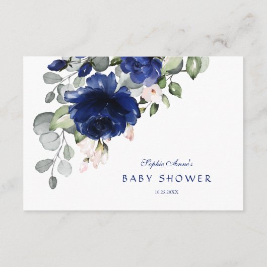 Elegante Navy Blue Flowers Boy Boeken voor Baby Informatiekaartje (Achterkant)