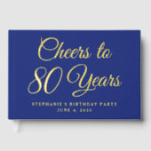 Elegante Navy Blue Folie juicht tot 80 jaar Gastenboek (Voorkant)