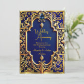 Elegante Navy Blue Gem Gold 50e Jubileum Kaart (Staand voorkant)