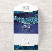 Elegante Navy Blue Geode Agate bruiloft Echte Foli All In One Uitnodiging (Buiten)