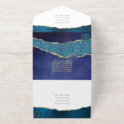 Elegante Navy Blue Geode Agate bruiloft Echte Foli All In One Uitnodiging (Buiten)