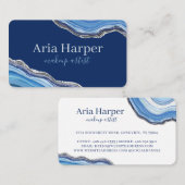 Elegante Navy & Blue Geode Gold Glitter Agaat Visitekaartje (Voorkant / Achterkant)