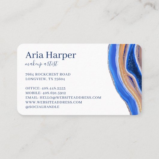 Elegante Navy & Blue Geode Gold Glitter Agaat Visitekaartje (Achterkant)