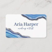 Elegante Navy & Blue Geode Gold Glitter Agaat Visitekaartje (Voorkant)