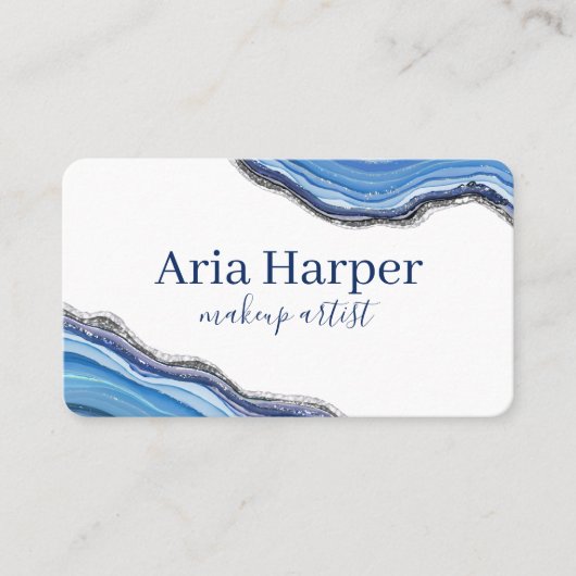 Elegante Navy & Blue Geode Gold Glitter Agaat Visitekaartje (Voorkant)