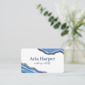 Elegante Navy & Blue Geode Gold Glitter Agaat Visitekaartje (Staand voorkant)