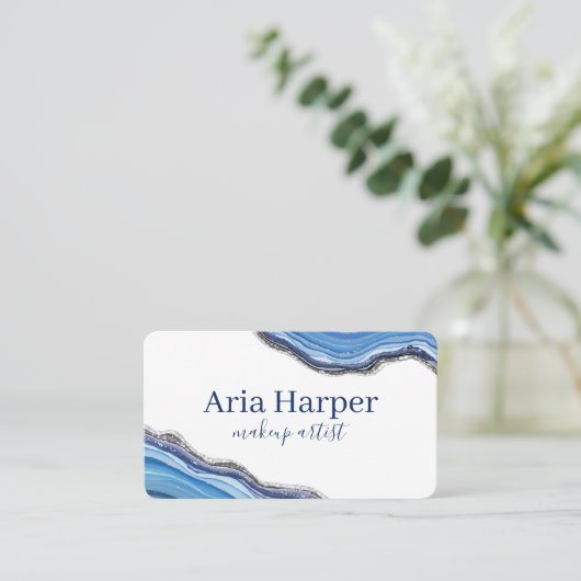 Elegante Navy & Blue Geode Gold Glitter Agaat Visitekaartje (Staand voorkant)