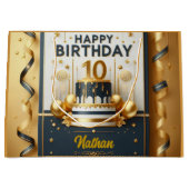 Elegante Navy Blue & Gold 10e verjaardag Groot Cadeauzakje (Voorkant)