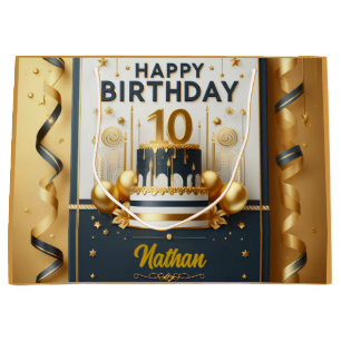 Elegante Navy Blue & Gold 10e verjaardag Groot Cadeauzakje