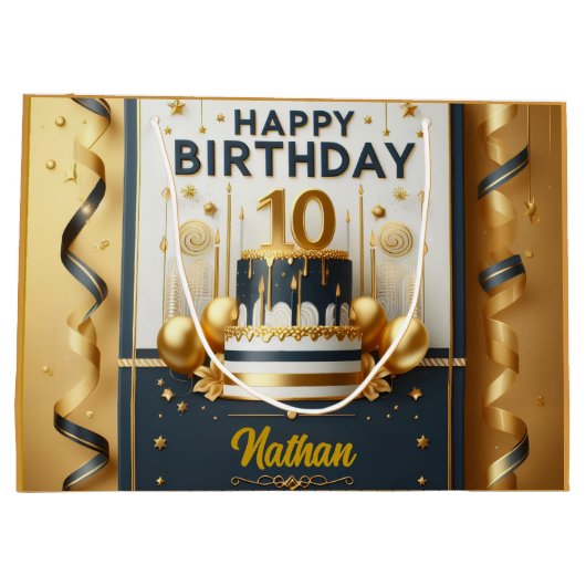 Elegante Navy Blue & Gold 10e verjaardag Groot Cadeauzakje (Achterkant)