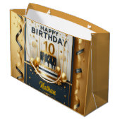 Elegante Navy Blue & Gold 10e verjaardag Groot Cadeauzakje (Achterkant Gekanteld)