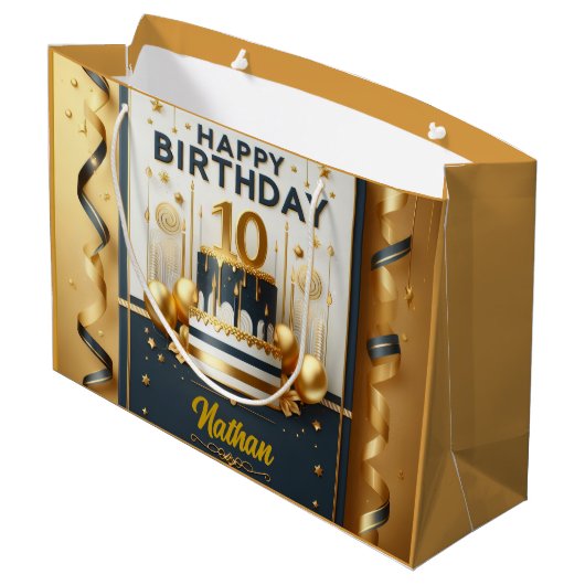 Elegante Navy Blue & Gold 10e verjaardag Groot Cadeauzakje (Achterkant Gekanteld)