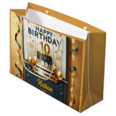 Elegante Navy Blue & Gold 10e verjaardag Groot Cadeauzakje (Voorkant Gekanteld)