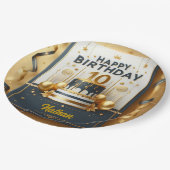 Elegante Navy Blue & Gold 10e verjaardag Papieren Bordje (Gekanteld)