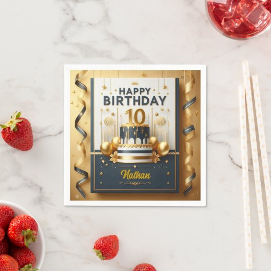 Elegante Navy Blue & Gold 10e verjaardag Servet (Insitu)