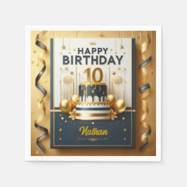 Elegante Navy Blue & Gold 10e verjaardag Servet