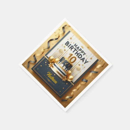 Elegante Navy Blue & Gold 10e verjaardag Servet (Hoek)