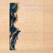 Elegante Navy Blue Gold Agaat bruiloft monogram Acryl Uitnodigingen (Voorkant)