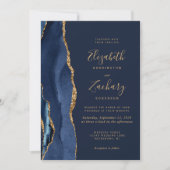 Elegante Navy Blue Gold Agaat QR Code Wedding Kaart (Voorkant)