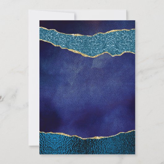 Elegante Navy Blue & Gold Agaat trouwrepetitie Kaart (Achterkant)