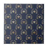 Elegante Navy Blue Gold Bijen Laurel krans Tegeltje (Voorkant)