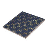 Elegante Navy Blue Gold Bijen Laurel krans Tegeltje (Zijkant)